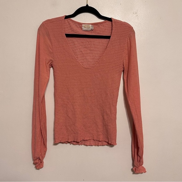 Nation LTD Bunny Smocked Long Sleeve Top in Geranium Pink size Small - Picture 2 of 7